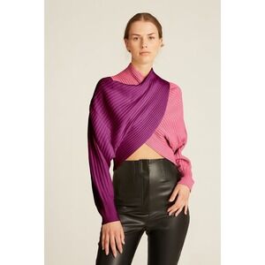 AMUR NWT Milena Crop Sweater Small Berry Hibiscus Colorblock Ribbed Wool Knit